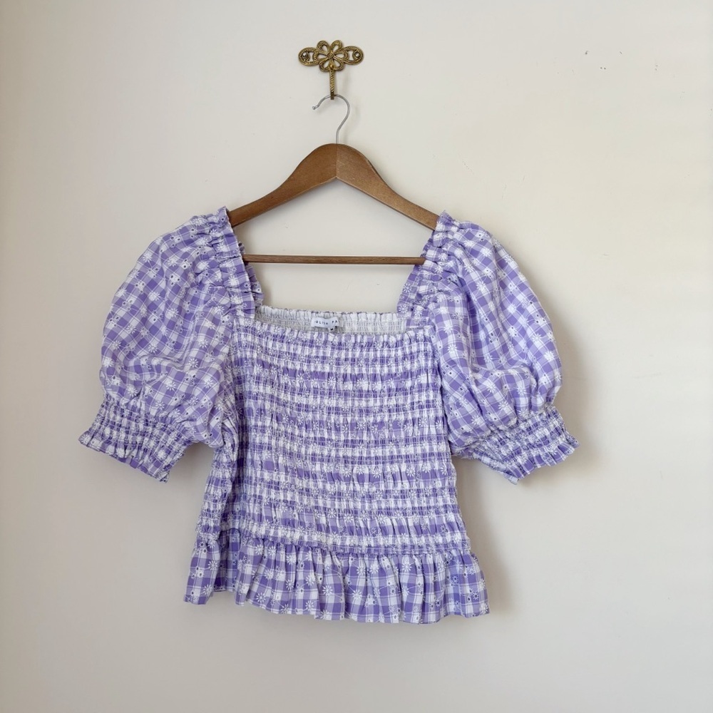 English Factory Purple Gingham Smocked Top Medium NEW NWT